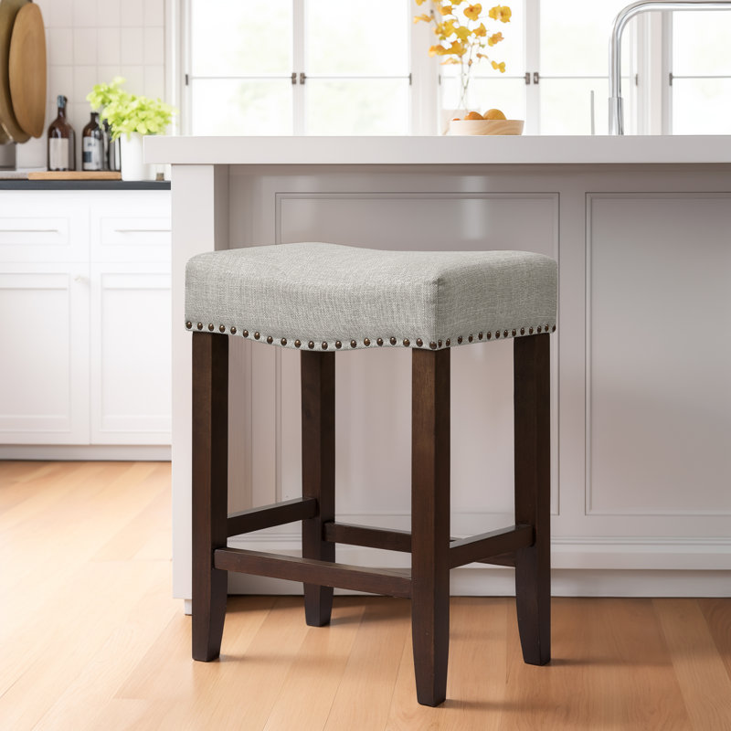 Tabouret de bar moderne avec siège en bois Jaeshon, Tabouret de comptoir (siège d'une hauteur de 24,4, Gris clair, 1
