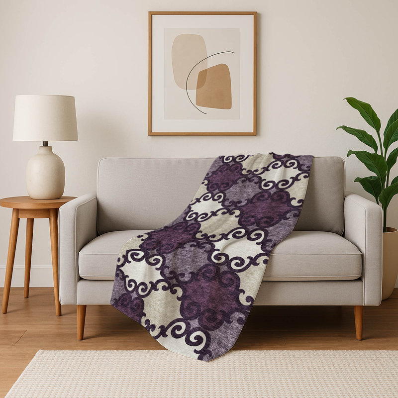 Jeté en laine Sherpa ASB883 Addison, Aubergine