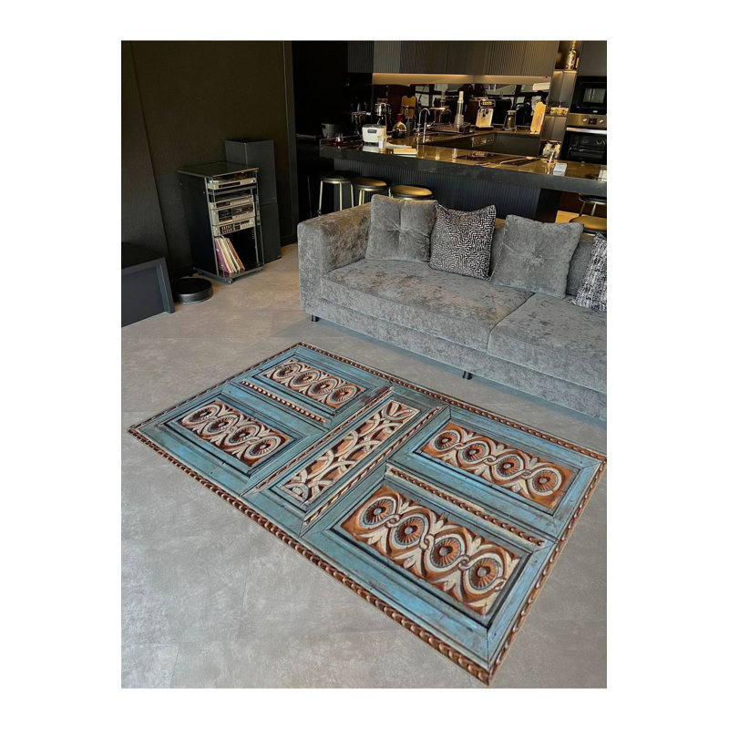 Tapis délavé à motif tissé vieilli, Sous-tapis rectangulaire de 3 pi 3 po x 4 pi 11 po