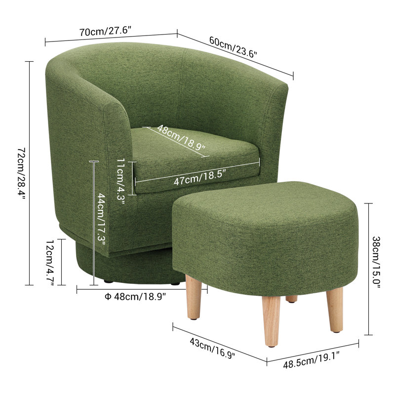 Fauteuil demi-tonneau pivotant avec repose-pieds Sharolynn, Lin vert