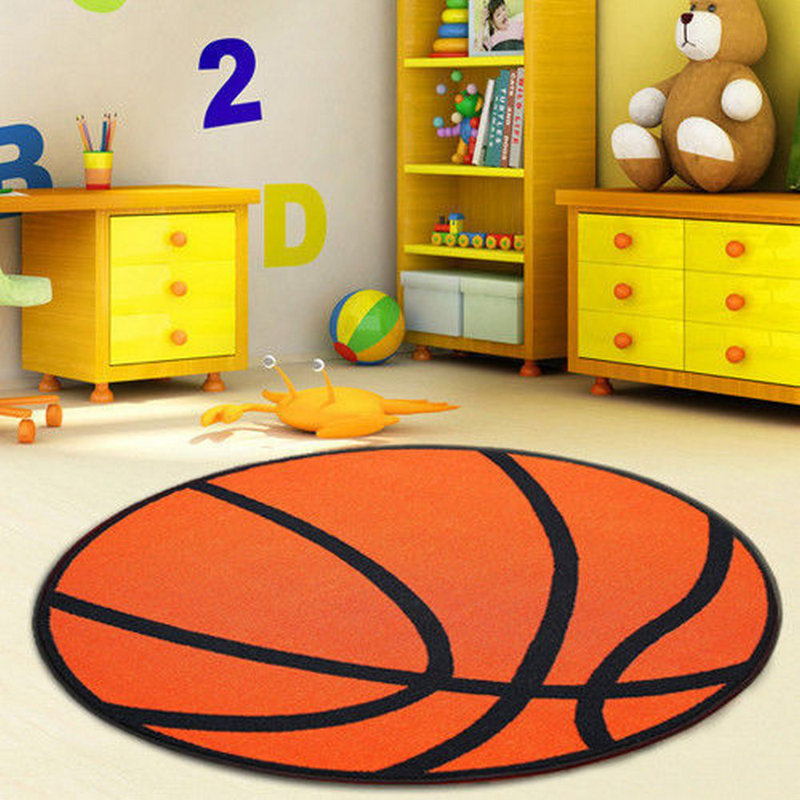 Furnish My Place Nieman Basketball Round Play Area Rugs for Kids | Round Shaped | Kindergarten Classrooms and Playrooms | Contemporary Design | Multicolor