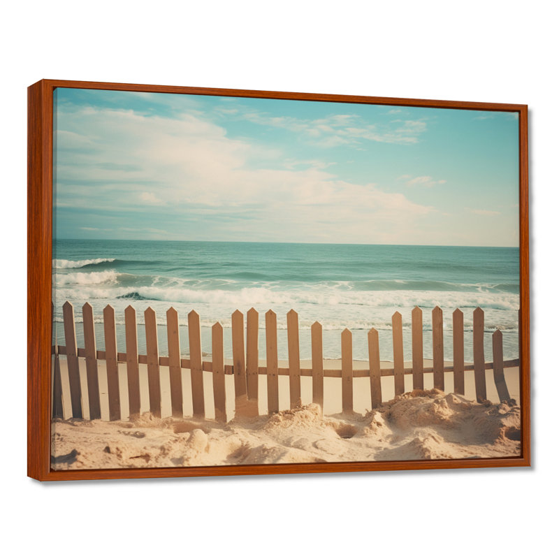 «Beach Fence Atlantic Ocean Sunny Blue Day», reproduction d'art sur la plage, Cadre flottant brun, H 34 po x l 44 po