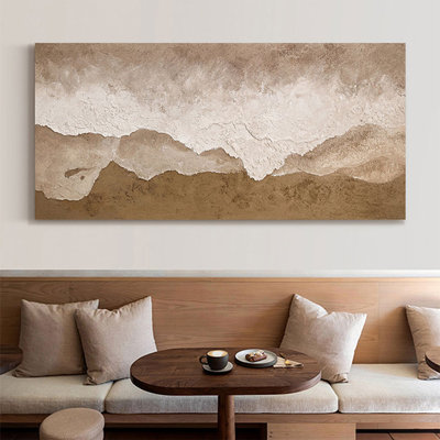 Art mural sur toile de montagne texturé en 3D terre terreuse brun Wabi-Sabi