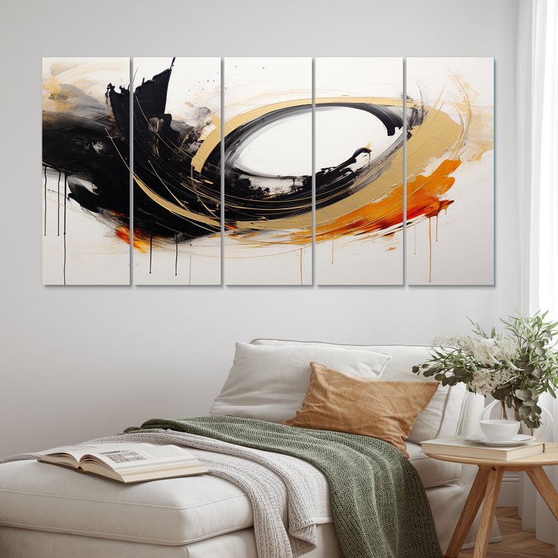 «Immersion Dance Watercolor In Gold I», reproduction d'art abstrait - 5 panneaux égaux