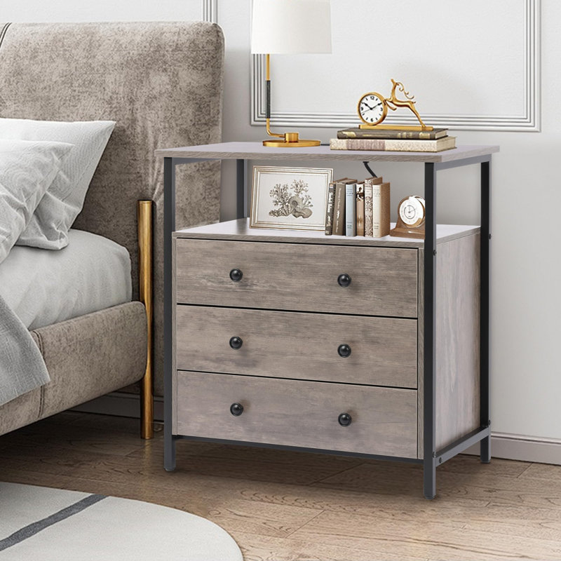 Table de chevet Jhadiel, Gris / noir