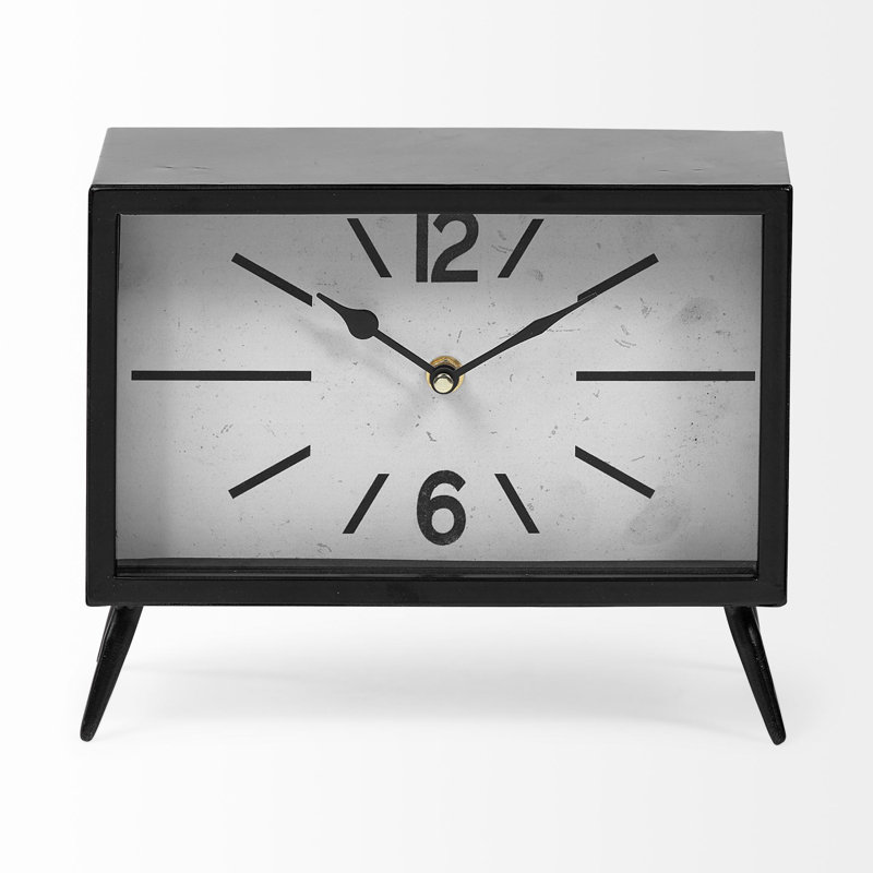 11" Black And White Metal Table Clock