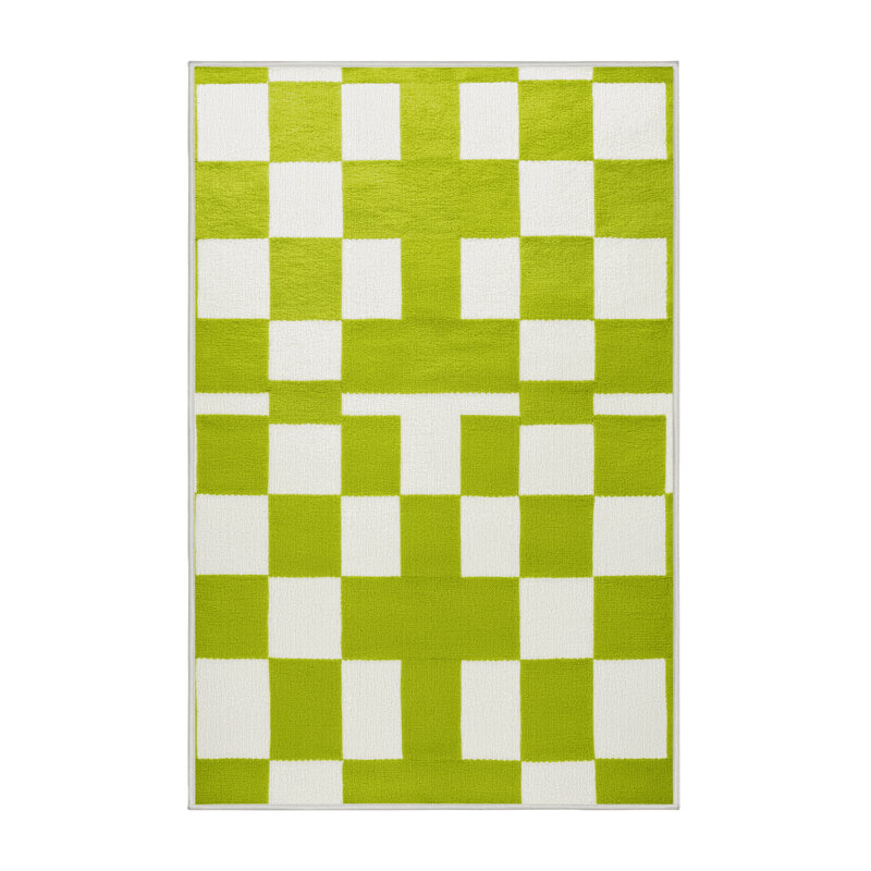 Tapis blanc à carreaux lavable à la machine, Rectangle de 5 pi x 8 pi