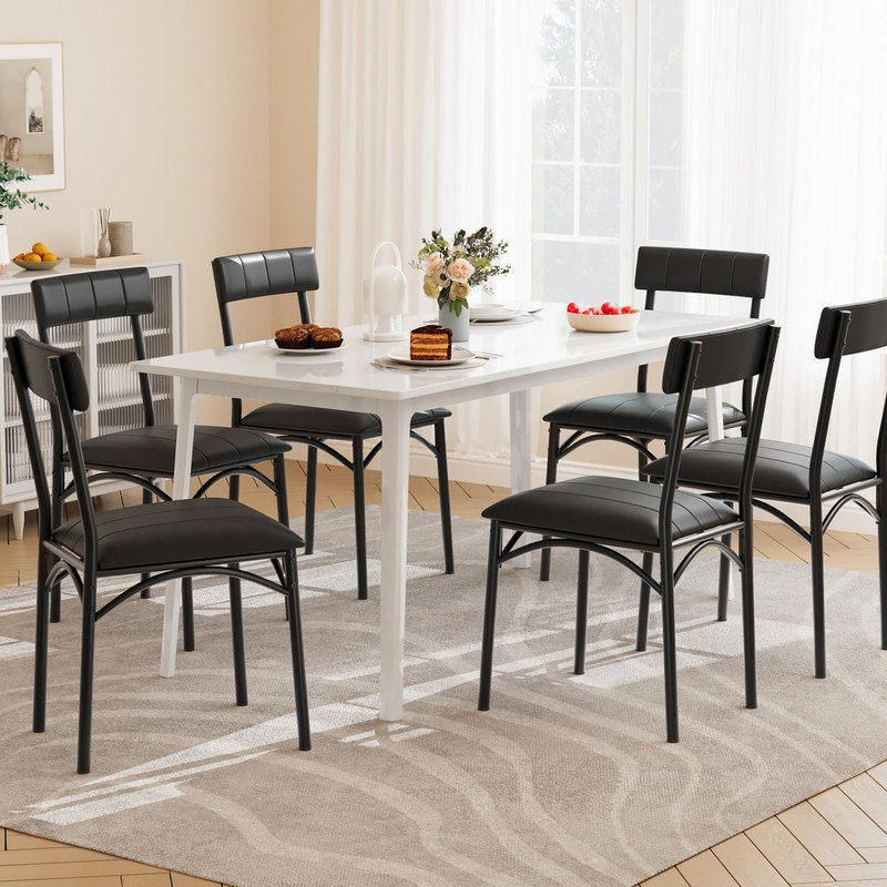 Set of 2 Upholstered Dining Chairs Comfortable Seat with Back, PU Leather Dining Kitchen Chair for Kitchen, Apartment