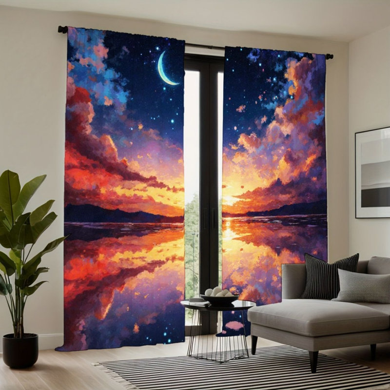 2 PCS Dreamy Sunset Reflection Night Sky Moon Star, L 52 po x H 84 po x 2 pièces