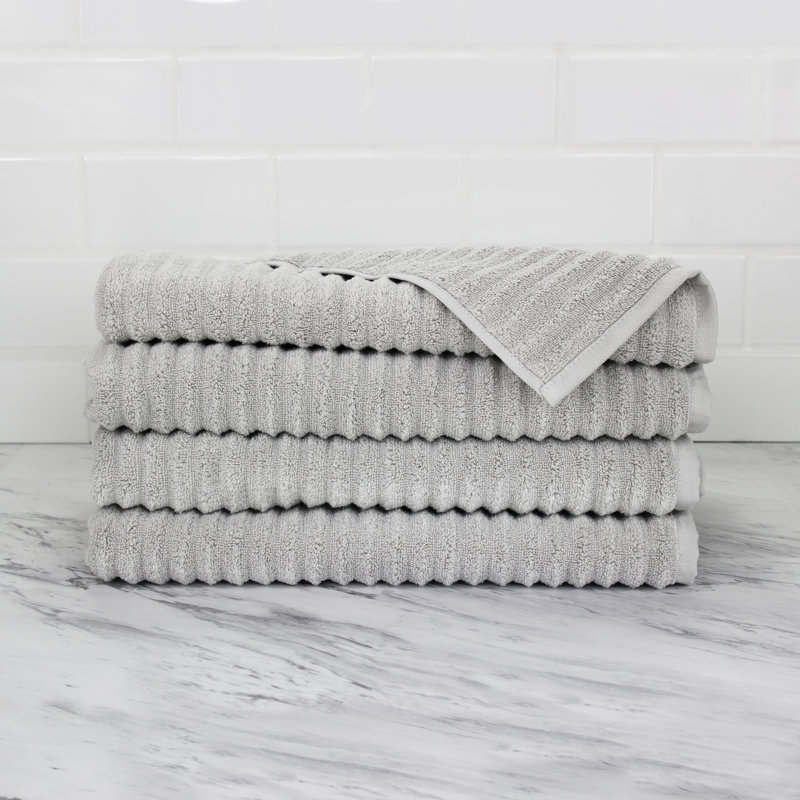 Croslin 100% Cotton Plush Ribbed Hand Towel, Pebble Gray