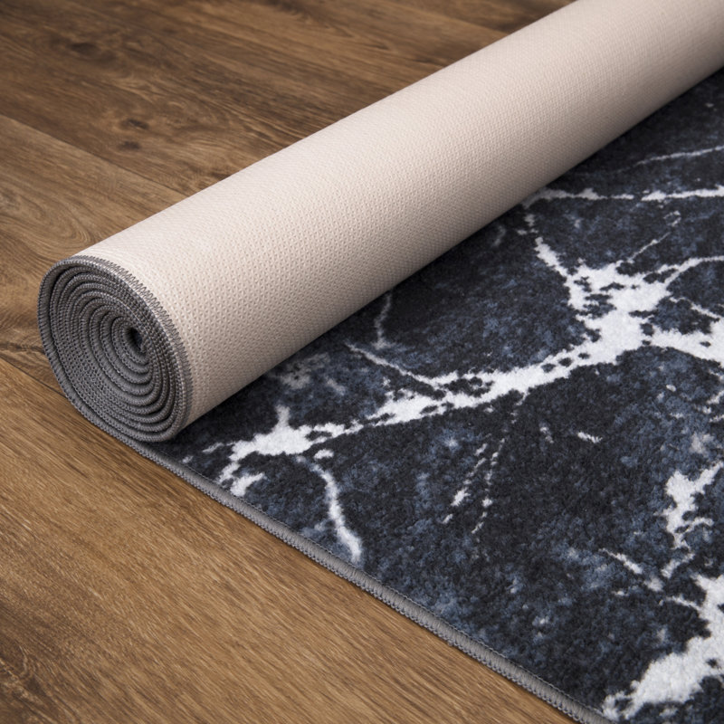 Tapis noir lavable antidérapant Lyanne, Rectangle 2 pi 7 po x 9 pi