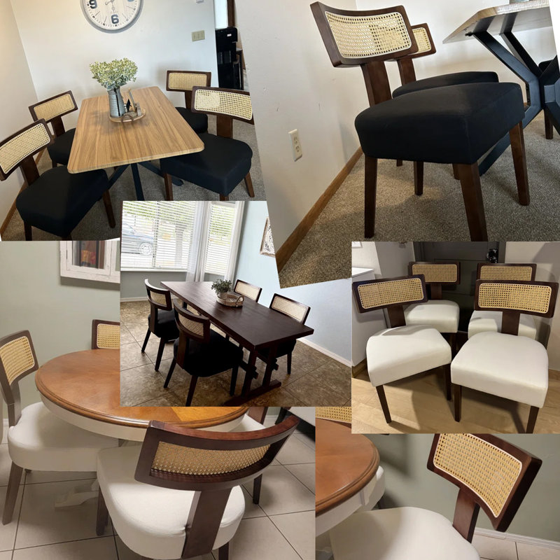 Upholstered Rattan Dining Chair, Armless Side Chair, White, Brown