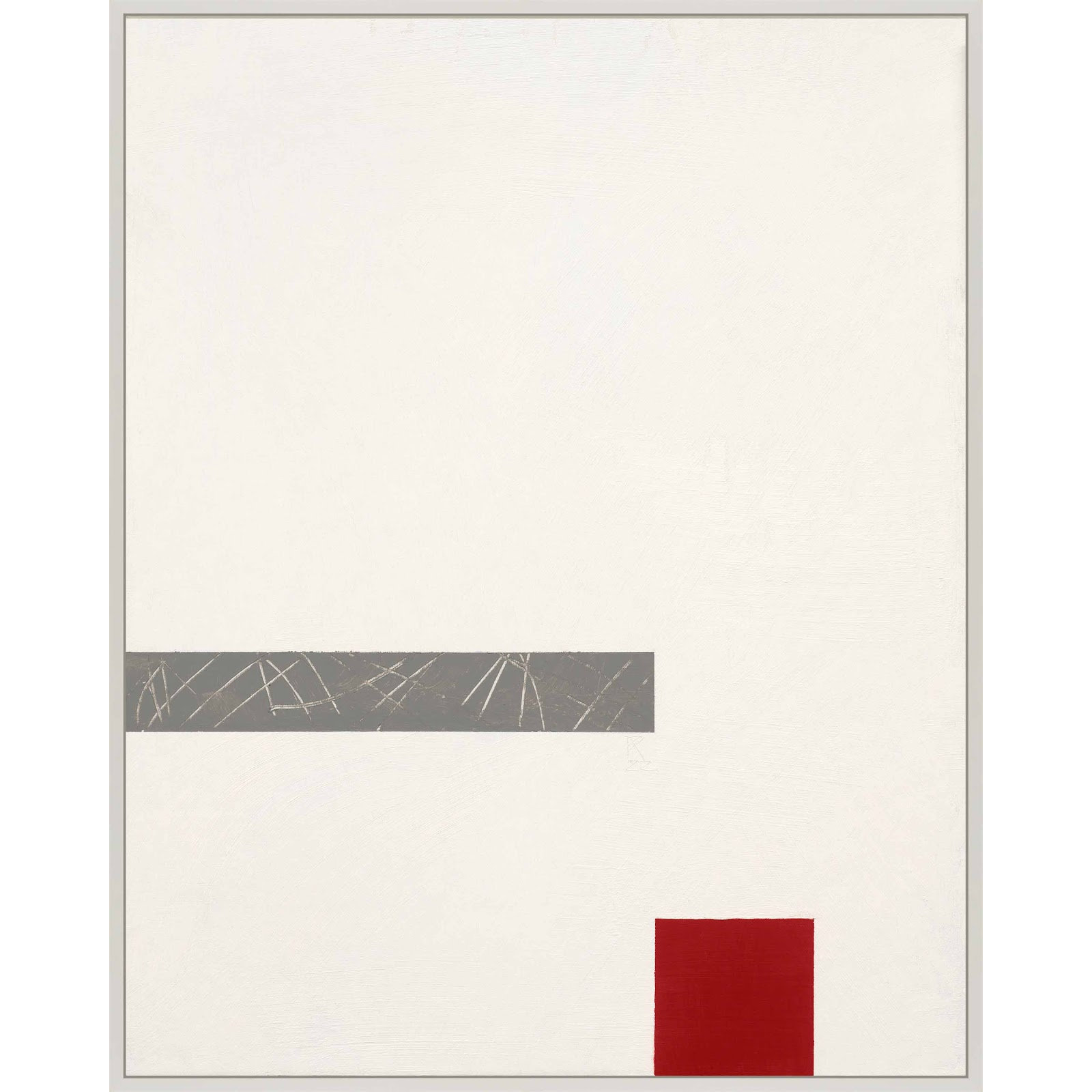 Tempo With Red 3 by Robert Kamnatnik, White Framed Canvas, 38" H x 30" W x 1.38" D