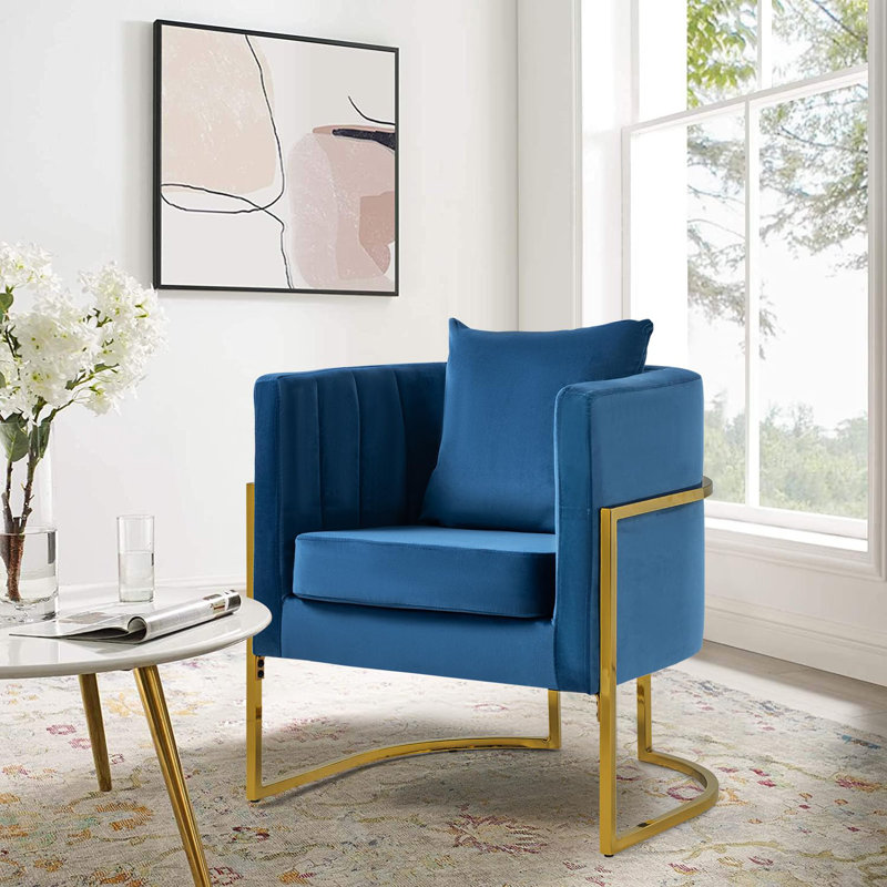 Marquet Velvet Barrel Chair, Navy Velvet