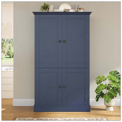 Garde-manger autoportant de 42,3 x 20,0 x 70,9 pouces, grand poste de travail de rangement avec 4 portes, 3 tiroirs, 6 tablettes de porte, tablettes amovibles et 6 supports à vin
