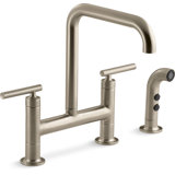 Kohler Purist® Two Handle Deck-Mounted Bridge Kitchen Sink Faucet with Pull Out Side Sprayer