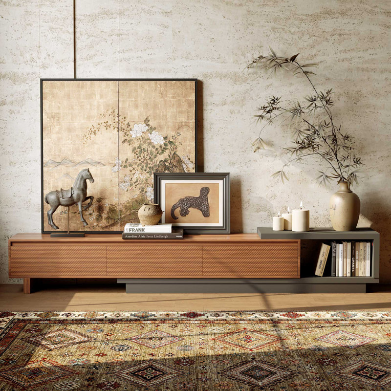 Gafton 78.7" Extendable TV Stand With 3-Drawer, Walnut/Gray