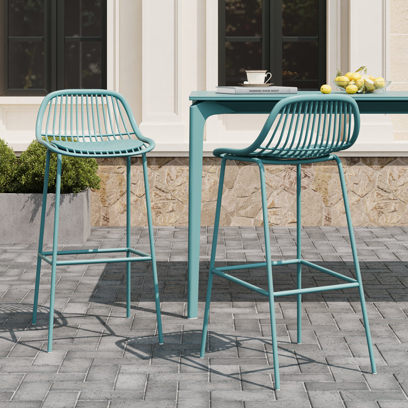 Tabourets de bar d'extérieur en plastique et en métal Urbina Modern, Bleu ciel