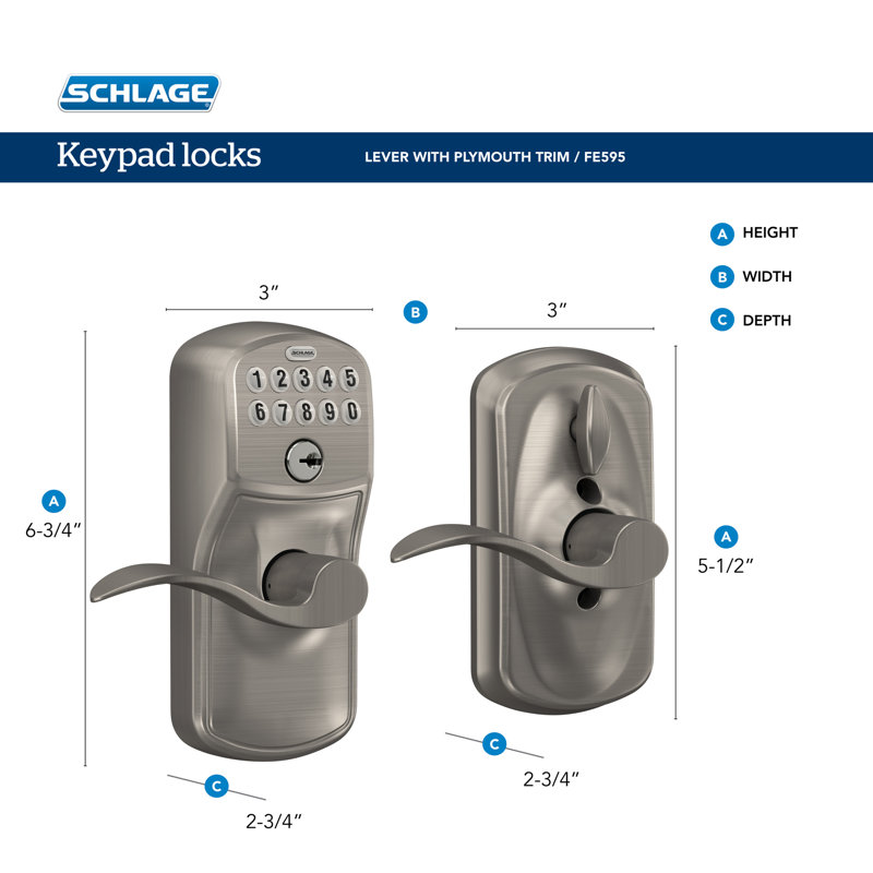 Latitude Keypad Lever with Plymouth Trim, Satin Chrome, Keyed Alike, Yes