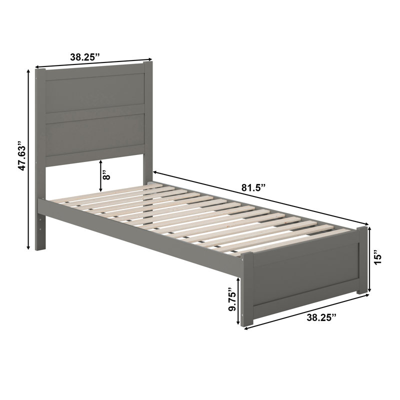 Lit plateforme avec rangement en bois massif Ney, gris, Simple TG, Non