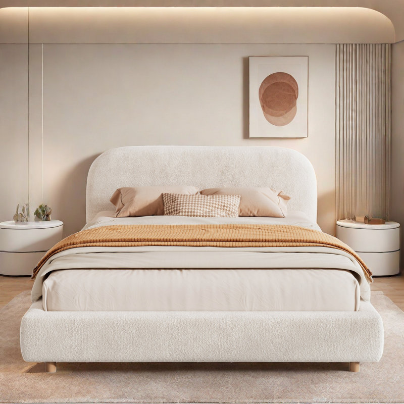 Karsten  Bed With Curve-shaped Headboard And Boucle Fabric, Queen