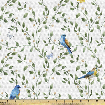 Overcash Winged Animal and Butterflies on Thin Leafy Branches Fabric
