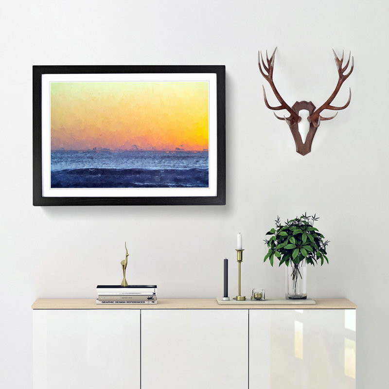 Orange Sunset - Framed Print, 48cm H x 65cm W x 2cm D, Black Framed