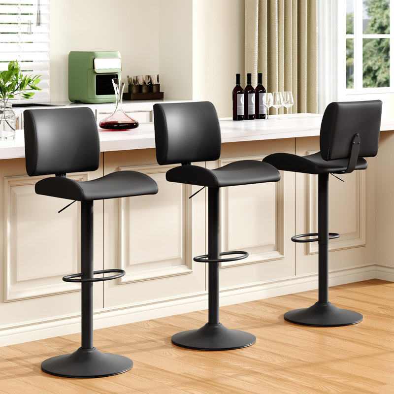 Tabourets de bar réglables et pivotants rembourrés (ensemble de 2), Noir, 2