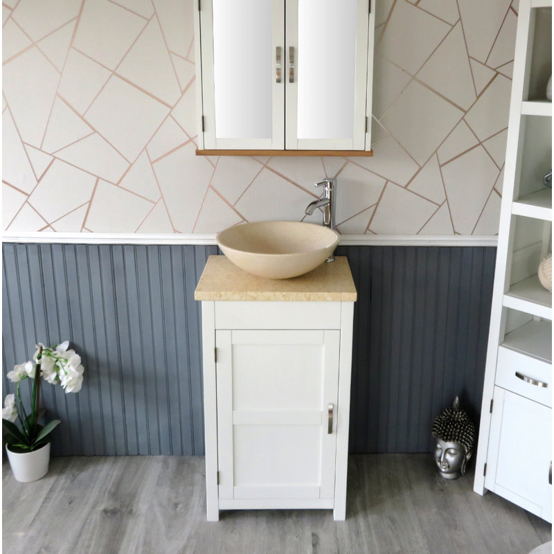 Scoggins 515mm Single Bathroom Vanity with Vessel Stone Basin, White