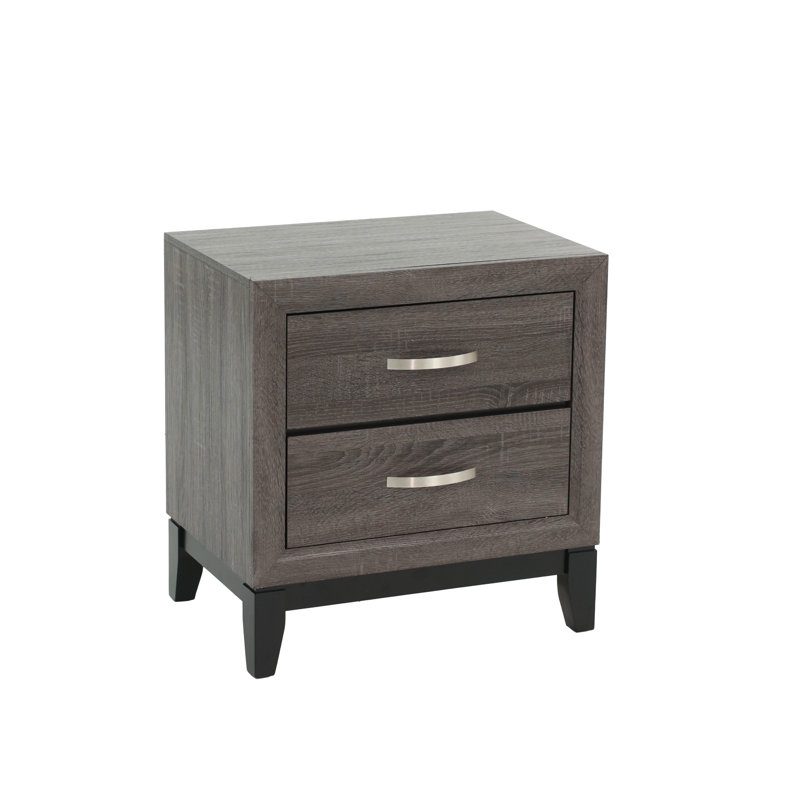 Table de chevet 2 tiroirs Braylea, Gris foncé