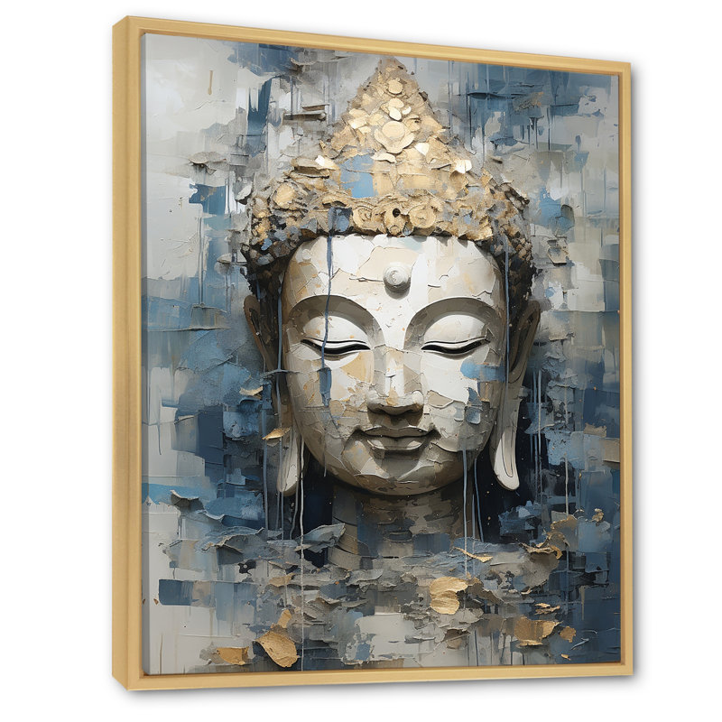 Statue religieuse du bouddhisme royal sur toile, Cadre naturel flottant, 40" H x 30" W