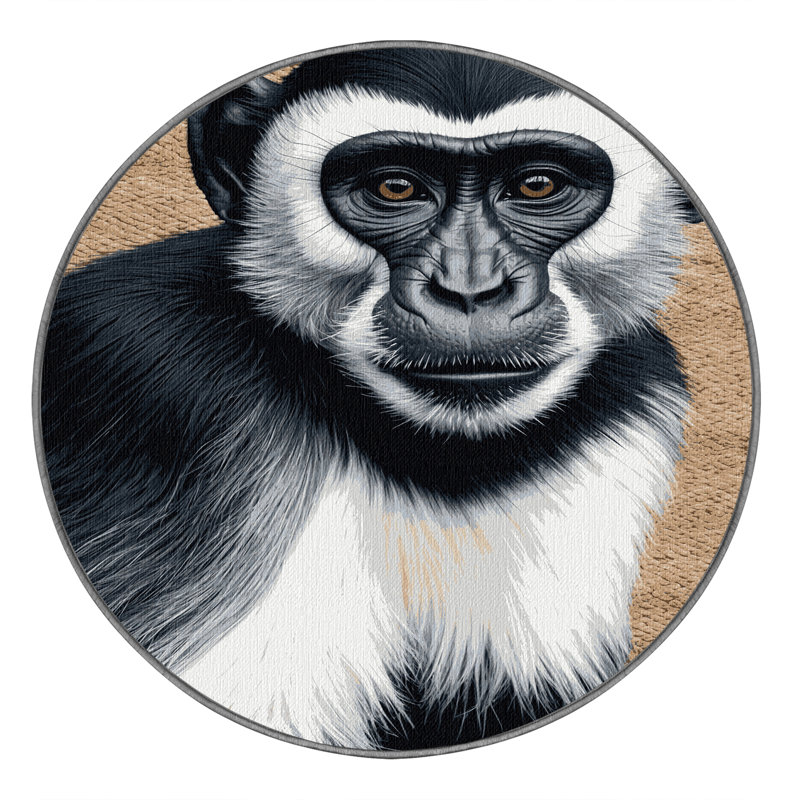  Tapis lavable noir et blanc Colobus, Rond 3 pi