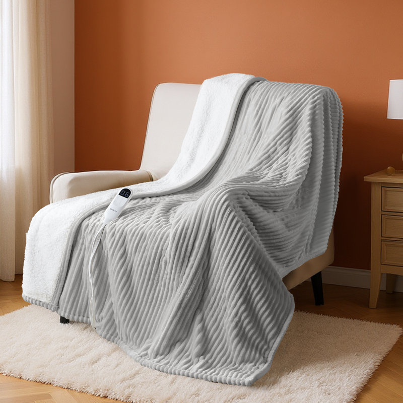 Couverture électrique, flanelle à nervures douces, chauffage avec 4 réglages de temps, 6 niveaux de chaleur, arrêt automatique avec minuterie de 3 heures, GentleSoft ™