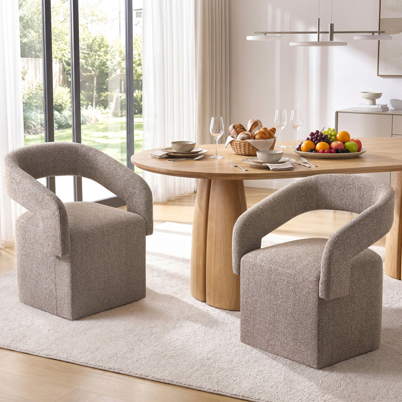 Chaise rembourrée en tonneau avec roulettes cachées, Brun
