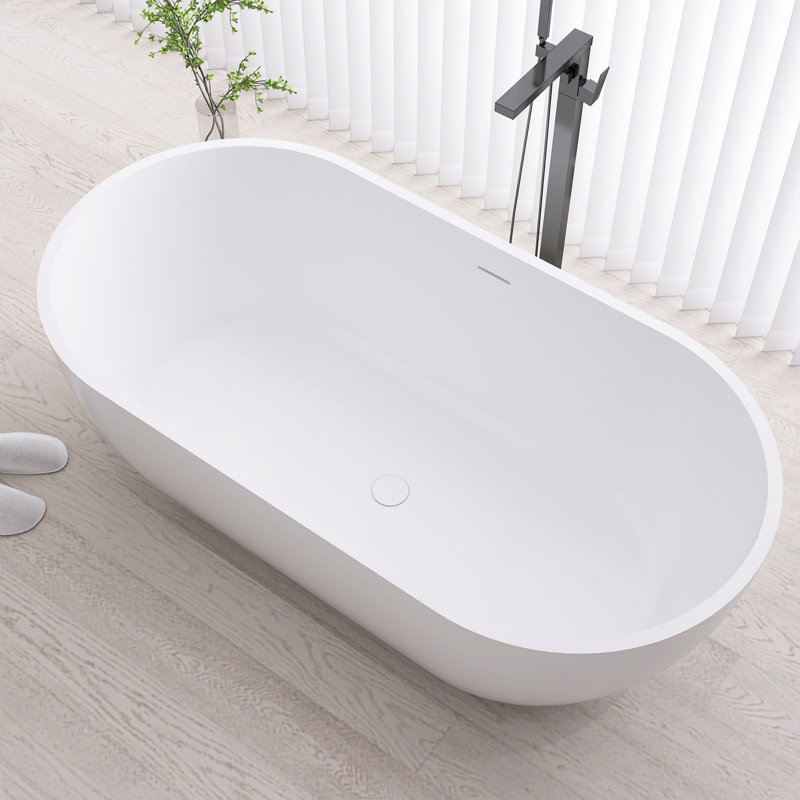 Baignoire de trempage autoportante de 59 po x 29,5 po avec drain, Blanc mat