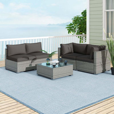 5 PCS Outdoor Patio Sectional Sofa Couch PE Rattan Conversation Set