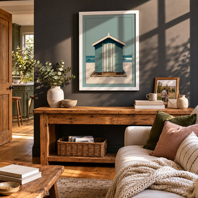 Quiet Beach Hut Coastal - Framed Print