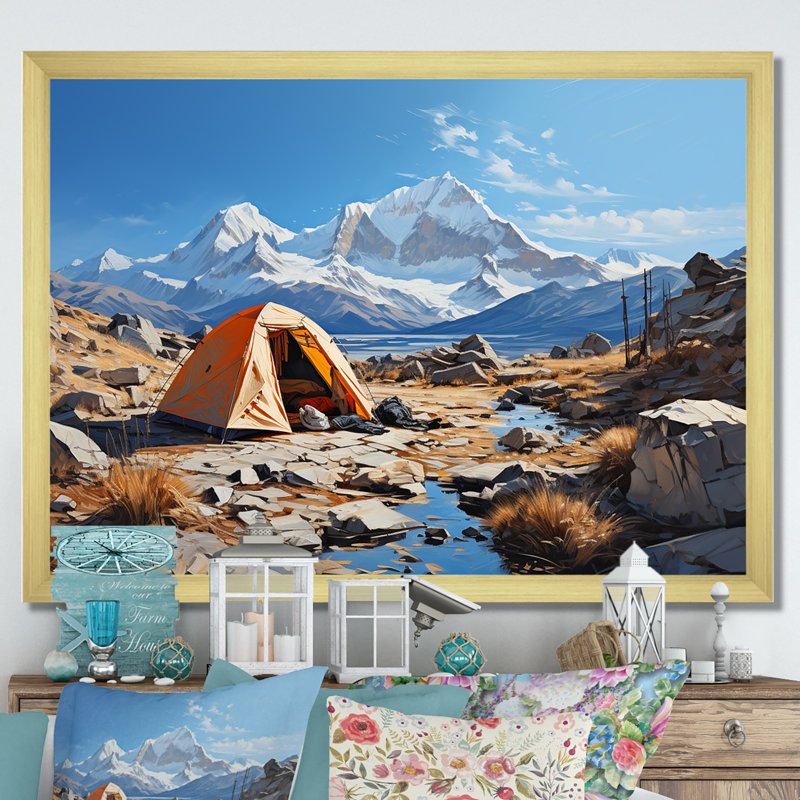 Mountain Mountain Solitude 2 - Art mural de voyage en camping, Cadre doré à coins fermés, H 12 po x l 20 po x P 1 po