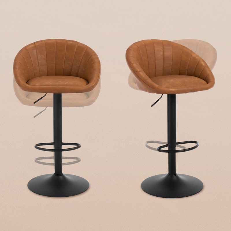 Swivel Upholstered Adjustable Height Counter Stool with Metal Frame, Brown