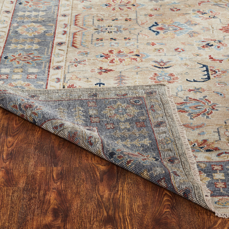 Hand Knotted Wool Area Rug in Beige, Rectangle 6' x 9'