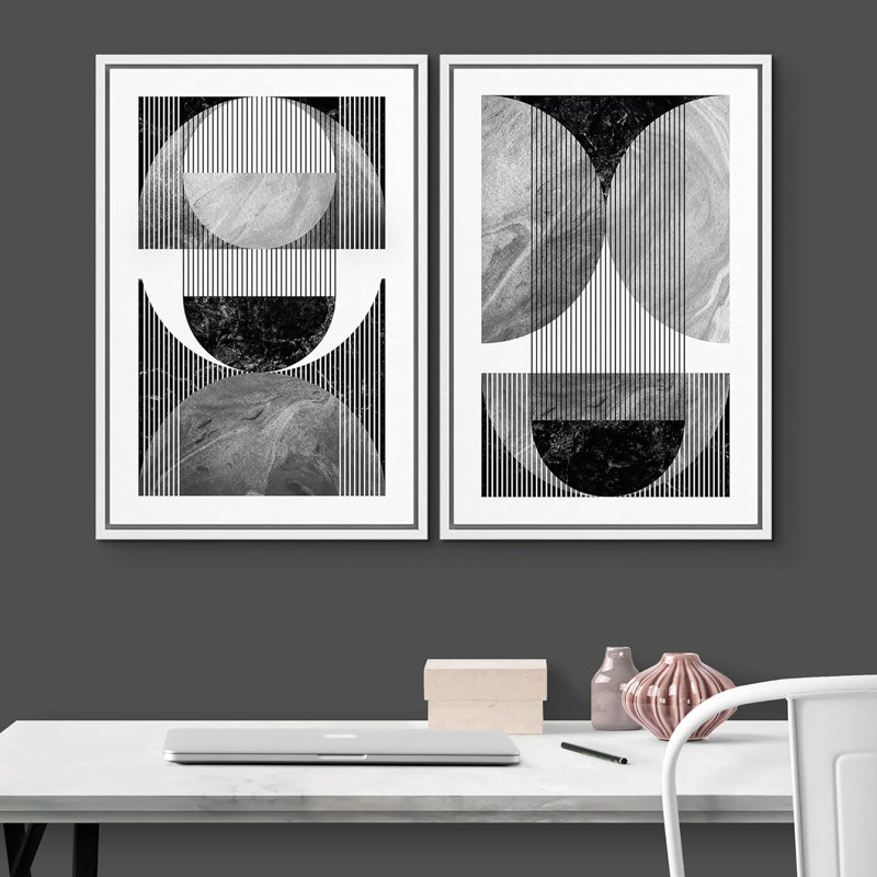 Style Mid-Century géométrique, marbre gris, cercle, collage, abstrait, illustrations de formes, paysage chic moderne, néon