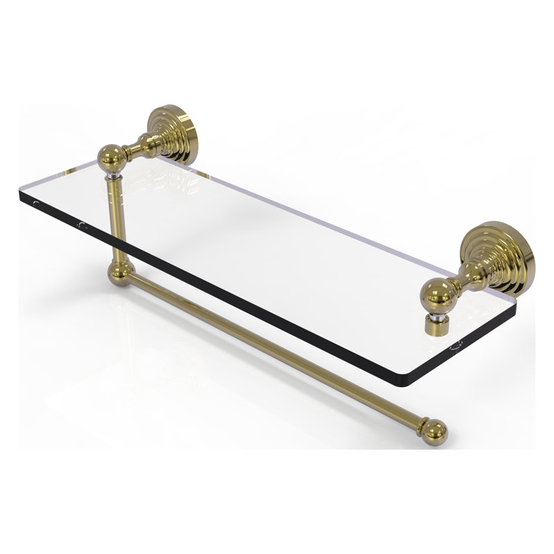 Beresford Bracket Shelf with Towel Bar, Unlacquered Brass, 5'' H x 16'' W x 5'' D