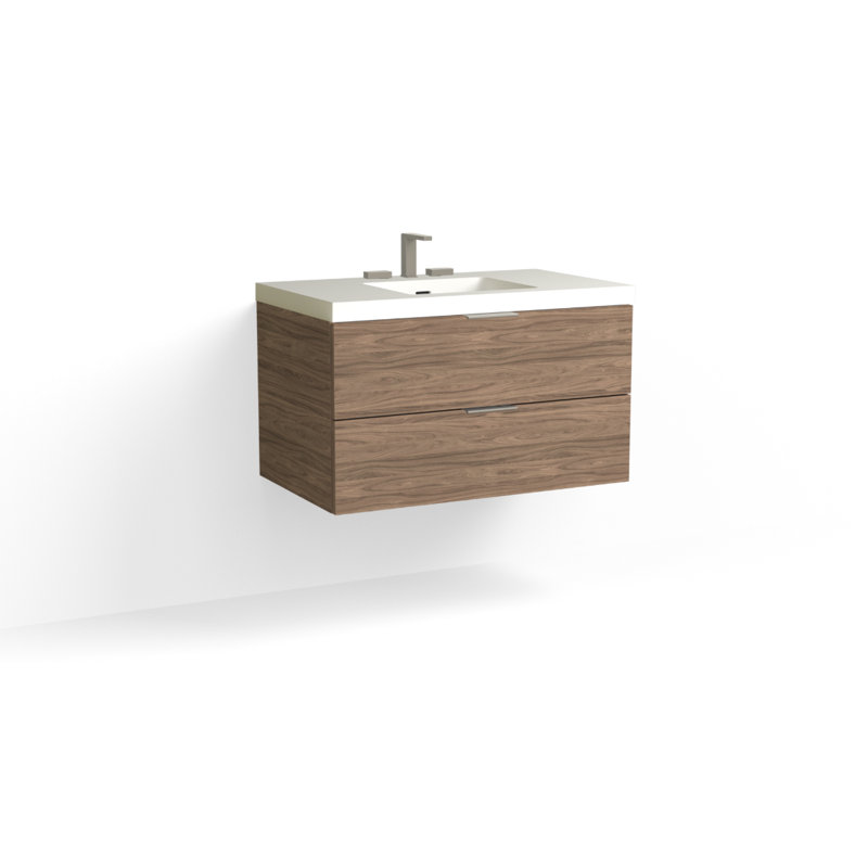 Avila 36" W Wall Mounted Single Bathroom Vanity, Matte White/Single, Nimbus, Satin Brass