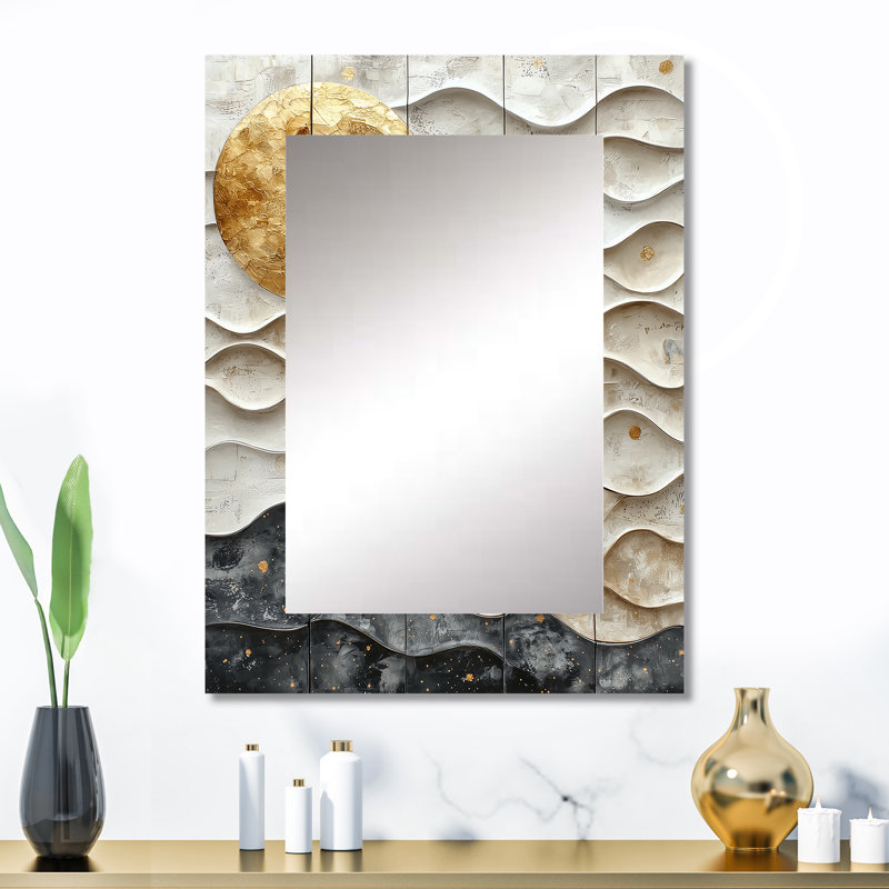 Grey Inca Legacy Sunrise Tiles II - Boho Tiles Large Mirror, Traditional Unique Wall Mirror Decor, Printed Metal Art