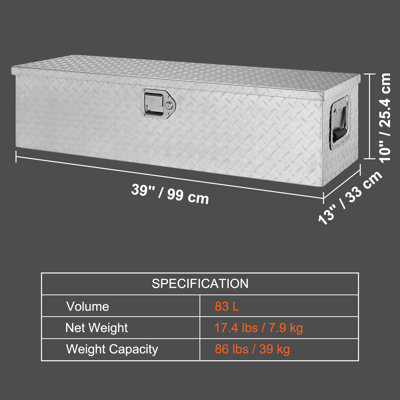 Heavy-Duty Aluminum Truck Bed Tool Box, 39"x13"x10", Diamond Plate Tool Box with Side Handle and Lock Keys, Storage Tool Box Chest Box Organizer for Pickup, Truck Bed, RV, Trailer, Silver