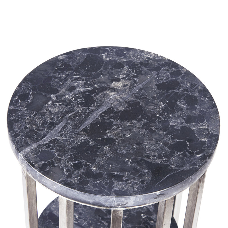 Gray Marble and Metal 3-Tier Round Spot Table