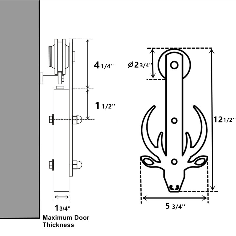 Black Steel Single Door Barn Door Hardware Kit Standard Single, 66 in.