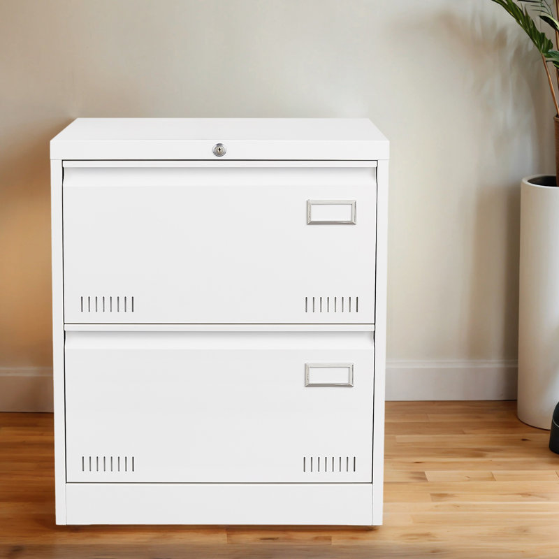 Wide 2/3-Drawer Lateral Filing Cabinet With Lock– Widened Drawers, Folding Keys, And Enhanced Safety Features, White