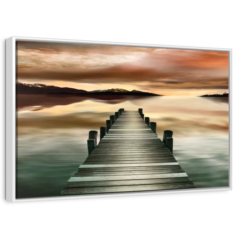 Jetée au coucher du soleil, Cadre flottant blanc, 40 po x 27 po