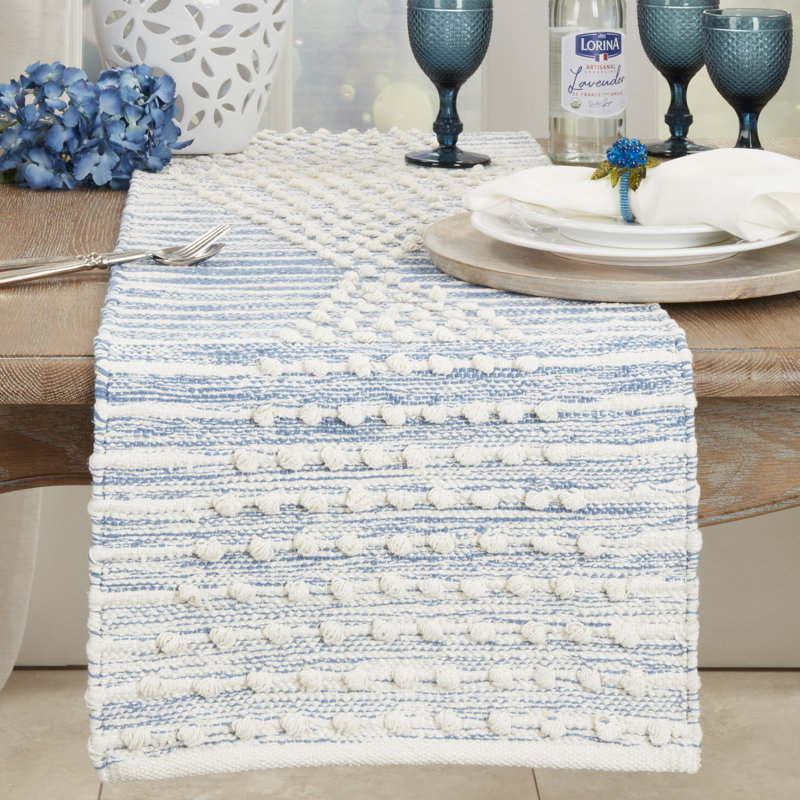 Blue and White Cotton Bohemian Table Runner